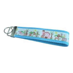 Farm Keychain Wristlet Handmade Boho Fabric Key FOB Gift Present Barn Silo‎ Cows